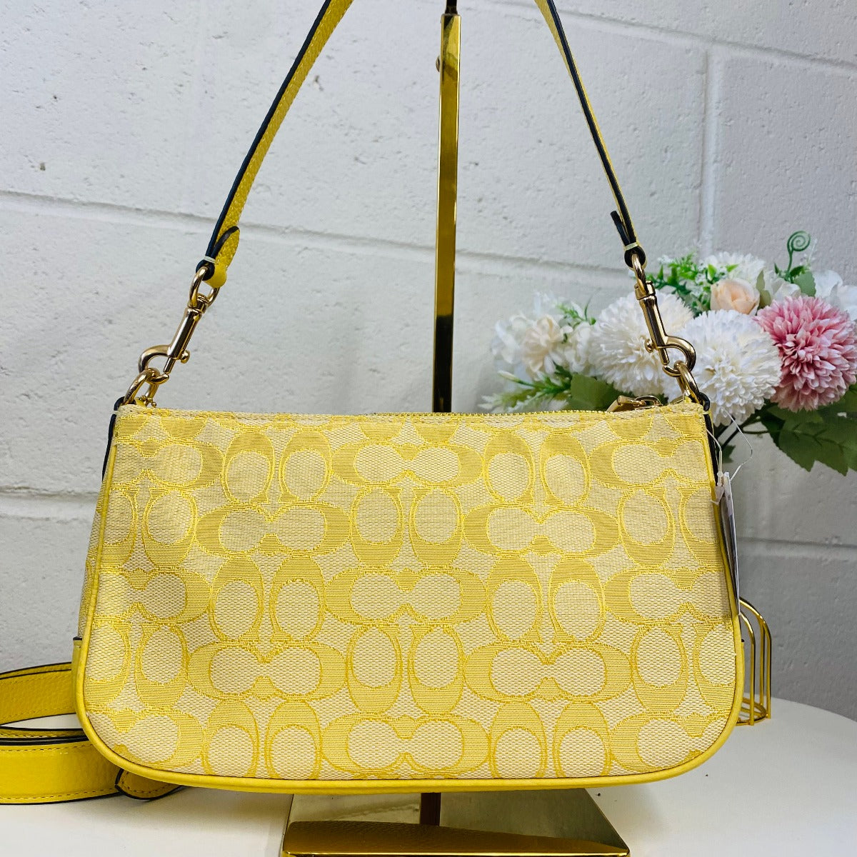 Coach C8306 Lonnie Baguette In Signature Jacquard In Gold/Retro Yellow Coach C8306 Lonnie Baguette In Signature Jacquard In Gold/Retro Yellow